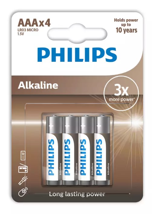 Pilhas alcalina AAA LR3 1.5V Philips 4un