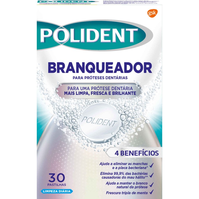 Pastilhas Limpeza de Próteses Dentárias Branqueadoras Polident 30un