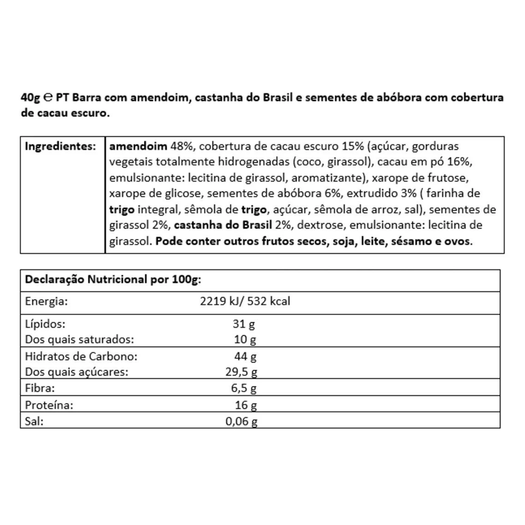 barra cereais tekmar Frutos Secos e Sementes 40g