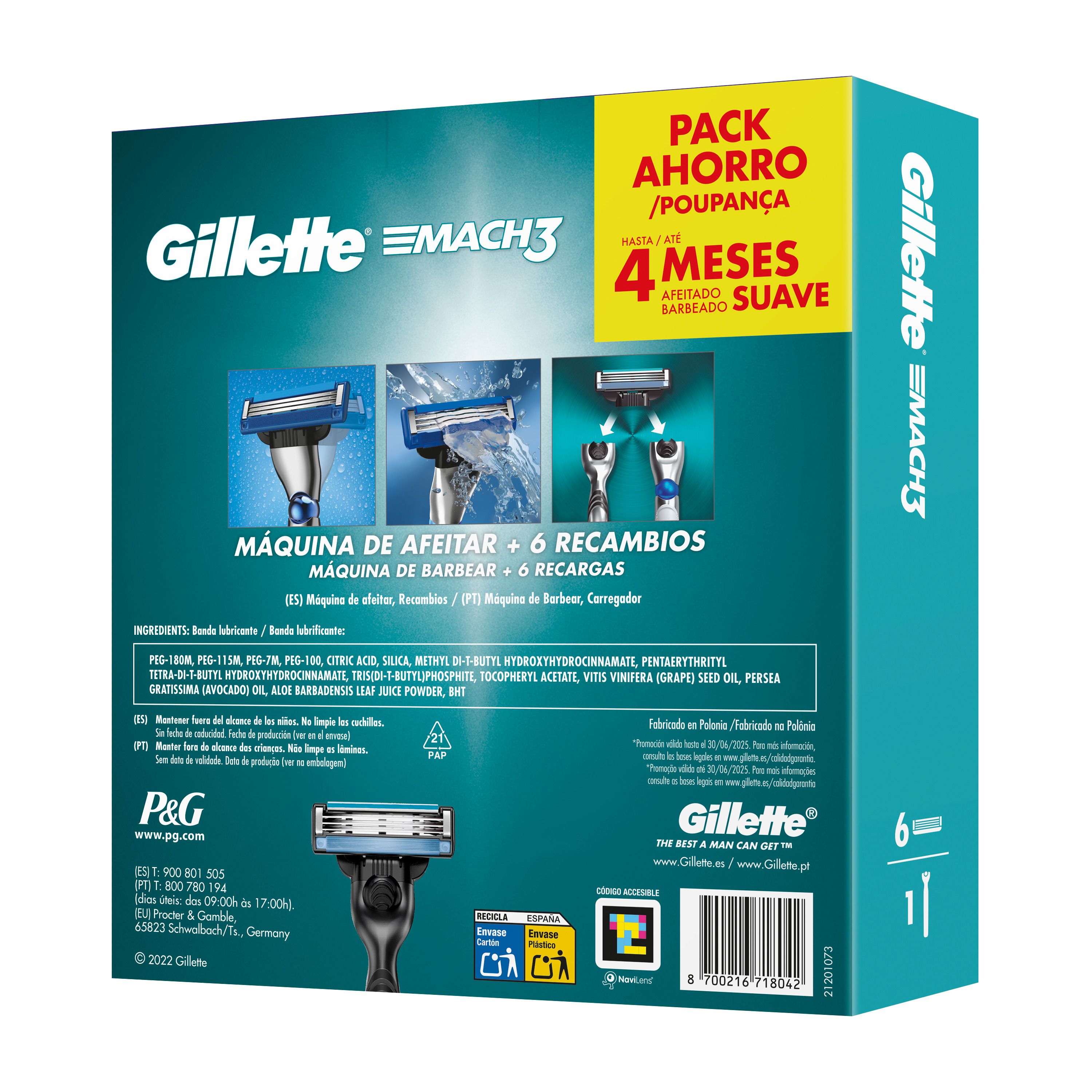 Máquina de Barbear Gillette Mach3 + 6 recargas